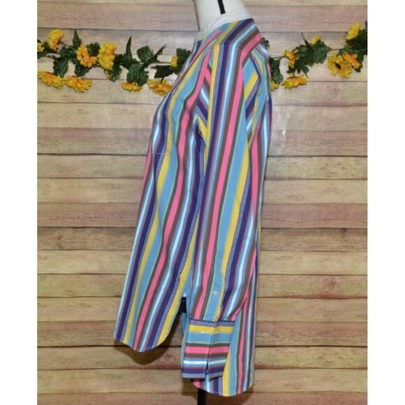 Ralph Lauren Rainbow Stripe Collarless Button Dress Shirt Ladies 8 French Cuffs - Picture 4 of 10
